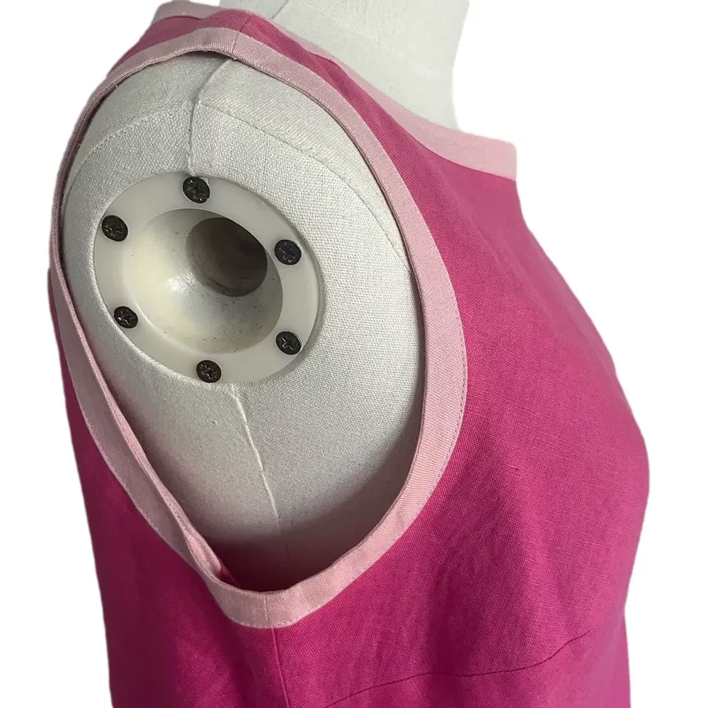 Vintage Talbots Irish Linen Pink Sheath Midi Dress Sleeveless Size 8